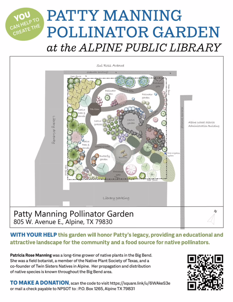 Flyer outlining information concerning the proposed Patty Manning Pollinator Garden, its design and how to donate